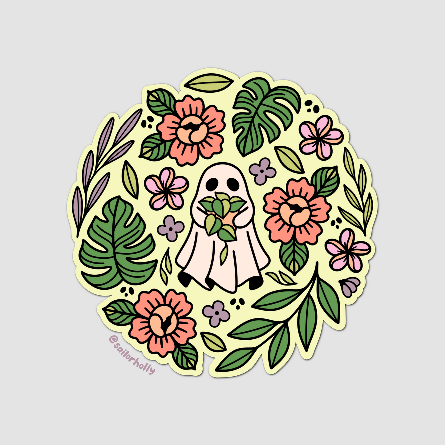 4 in Vinyl Sticker - Ghost, Houseplant, Flowers, and Monstera